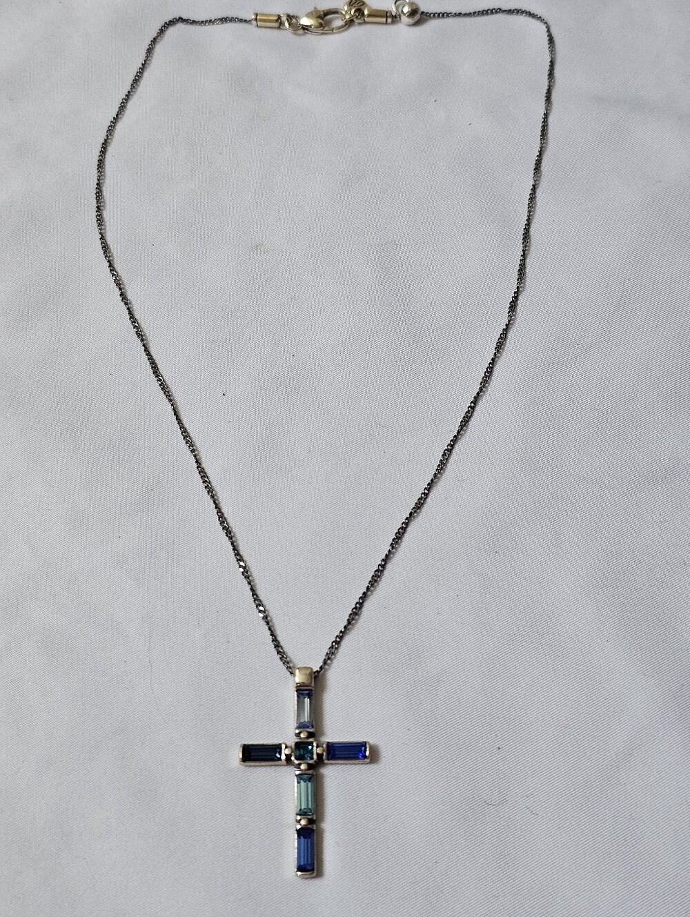 Brighton Spectrum Blue Crystal Cross Necklace Silver Plated Ombre Baguette Retir - Picture 8 of 9